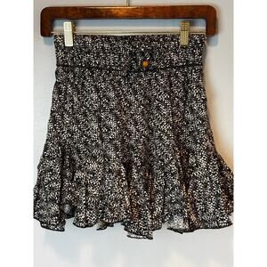 Vintage Haus Black/Gray Pull On Ruffle Skirt Wide Waistband Small Whimsigoth